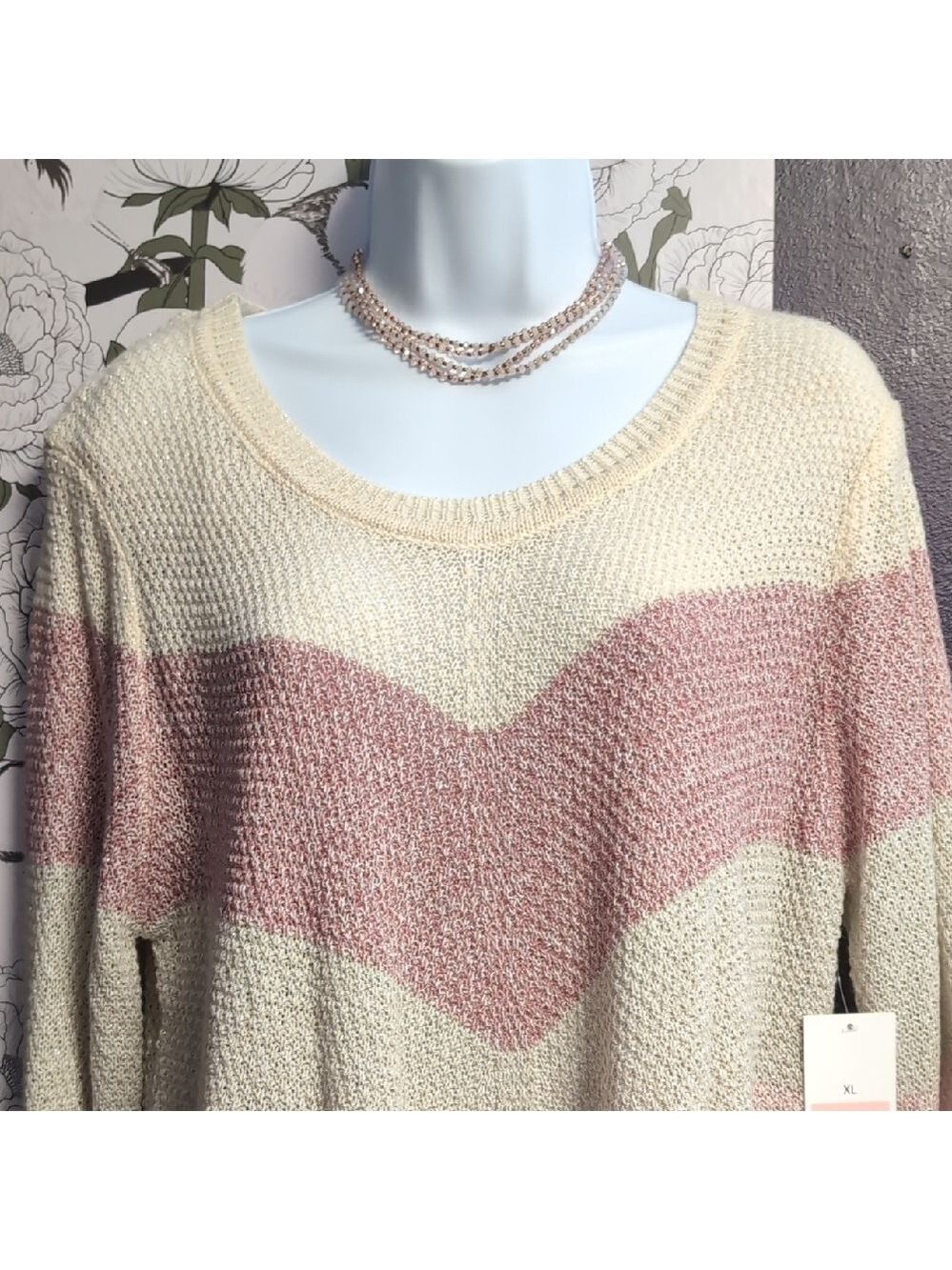 New Directions Blush and Cream Chevron Sweater - Picture 4 of 7